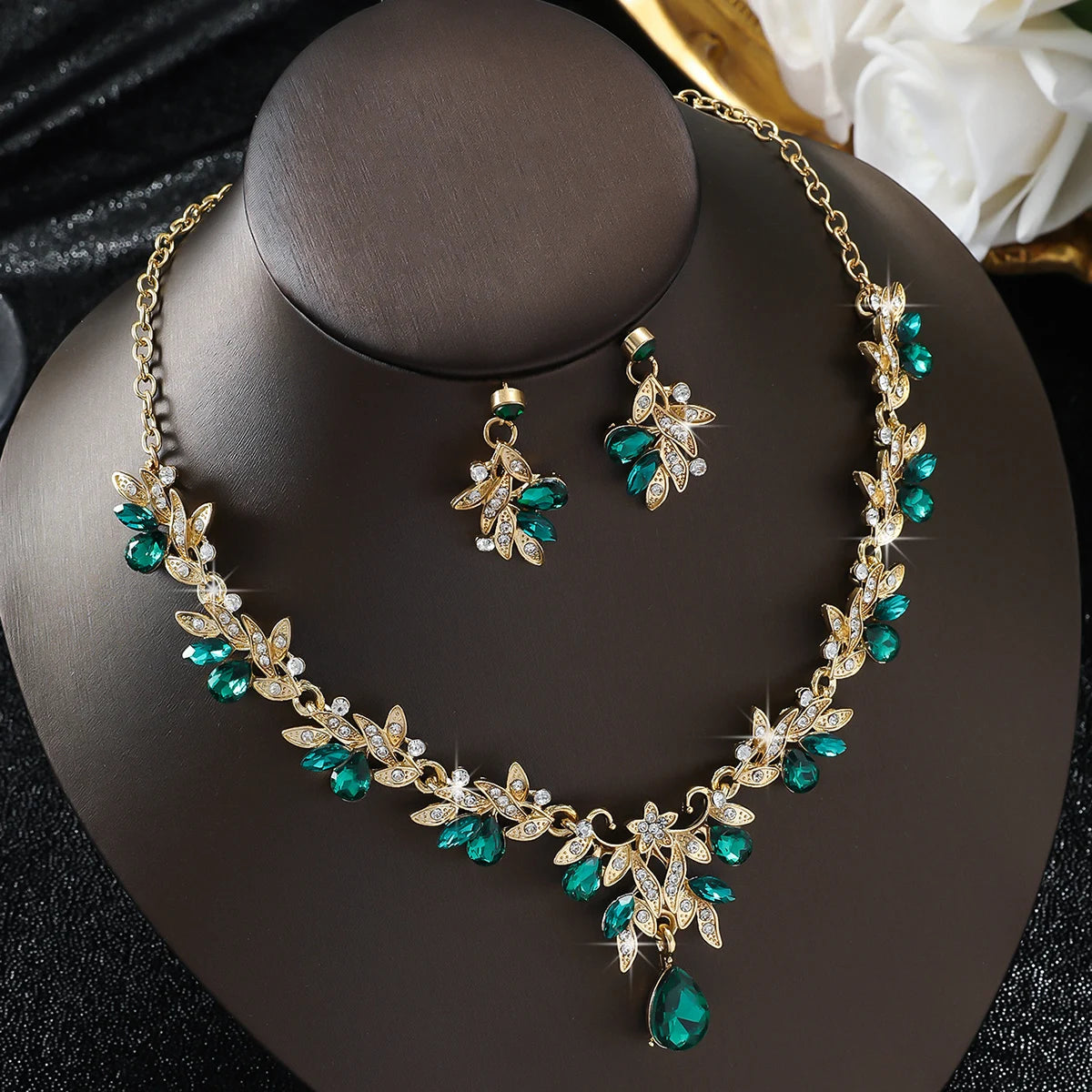 Cross Mirror Exaggerated Gemstone Necklace Set
