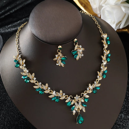 Cross Mirror Exaggerated Gemstone Necklace Set