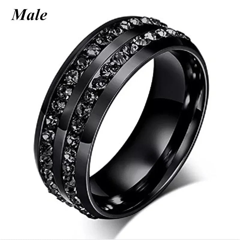 Charm Couple Romantic Heart Rhinestones CZ Rings Set
