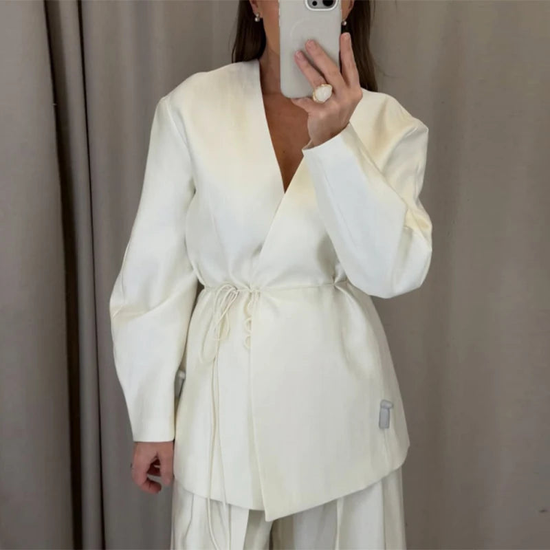 Long Sleeve Jacket High Waist Straight Trousers Casual Chic Sets