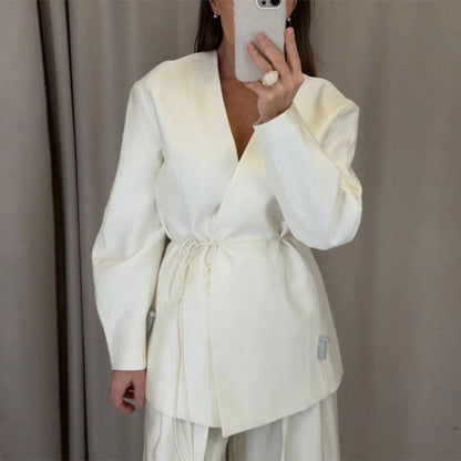 Long Sleeve Jacket High Waist Straight Trousers Casual Chic Sets