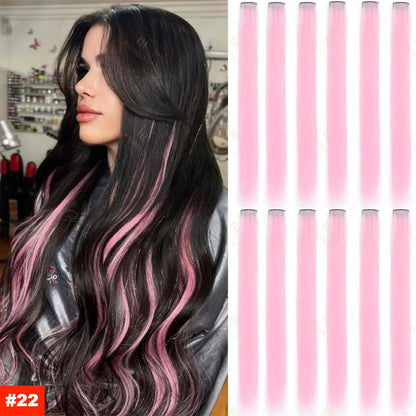 Colored Highlight 22 Inch Synthetic Hair Extensions Rainbow Long Straight Hairpieces