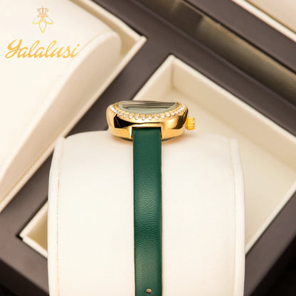 Water-Resistant Quartz A Luxurious Diamond-Set Leather Strap Bracelet Watch