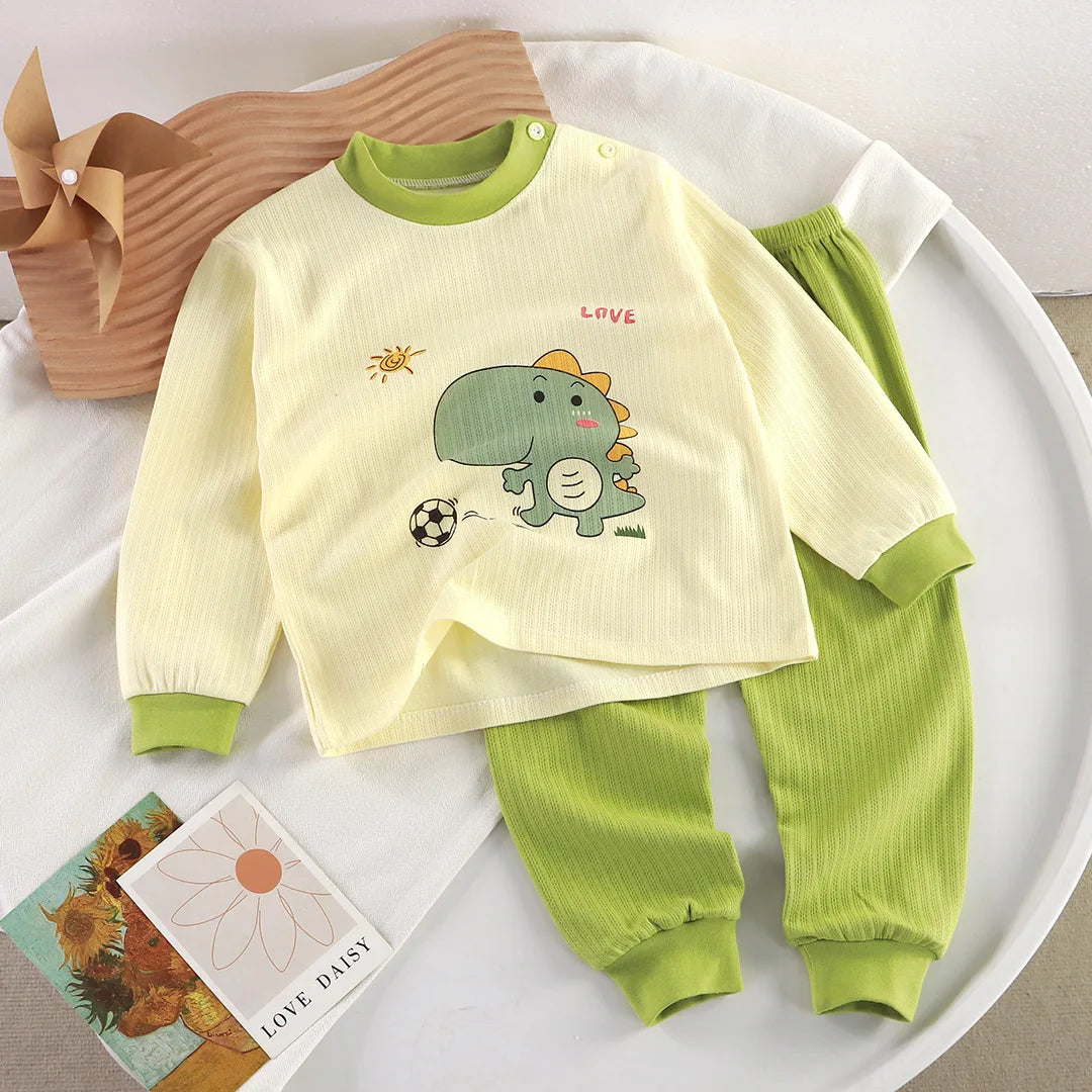 Toddler Pure Cotton Cartoon Casual Long Sleeved Pajamas and Sleepwear Set