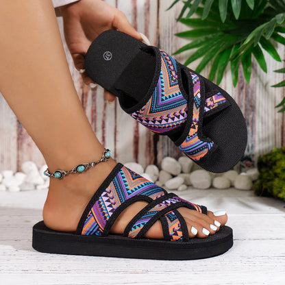 Open Toe Slip on Colorful Beach Ethnic Lightweight Slippers