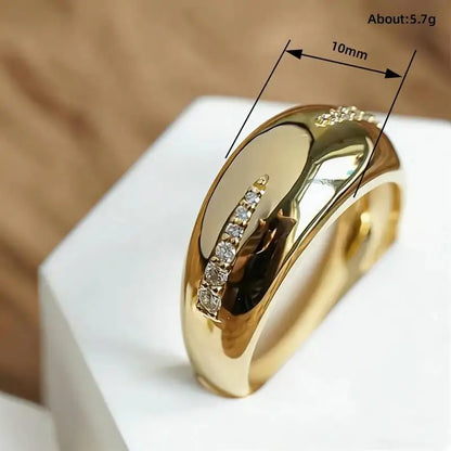 Huitan Curve Ring Gold Engagement Luxury Inlaid Shining CZ Rings