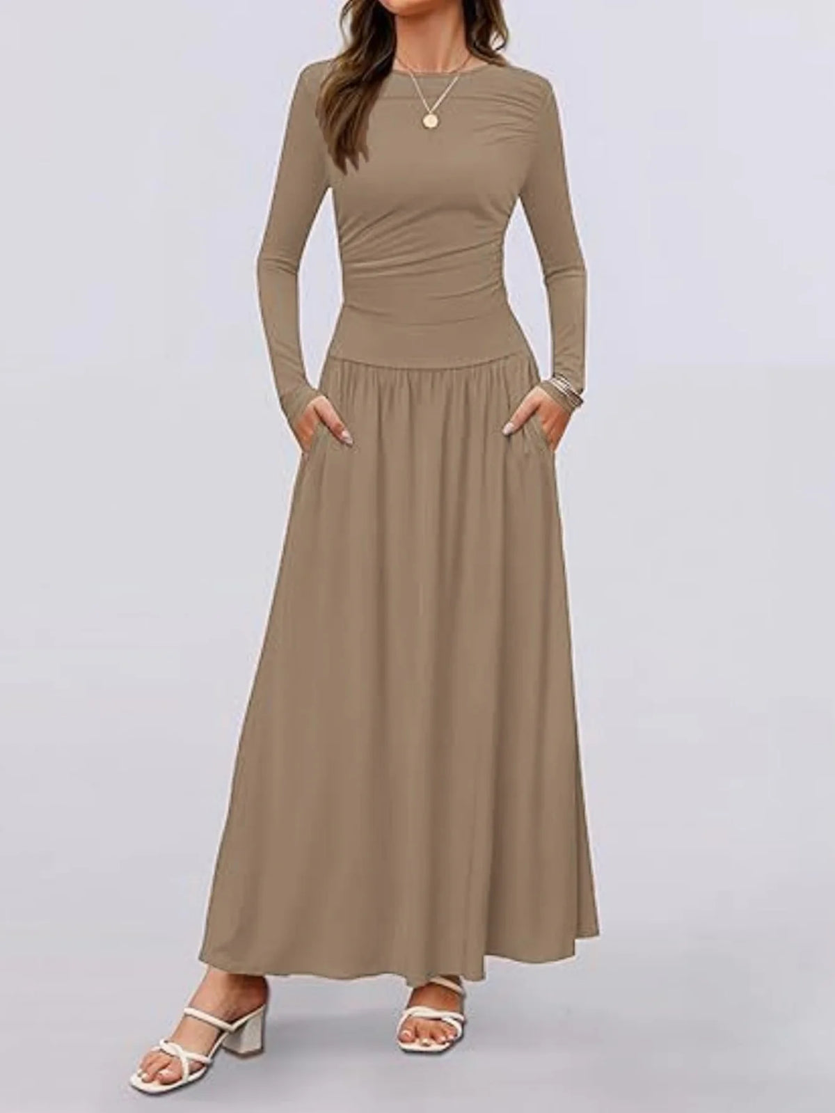 Long Sleeve Maxi Fit Ruched Casual Wear Dress