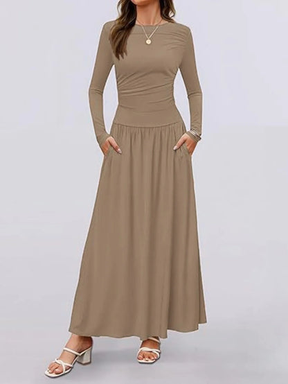 Long Sleeve Maxi Fit Ruched Casual Wear Dress