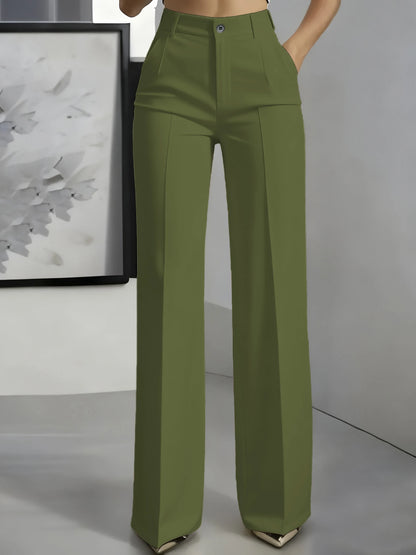 High-Waisted Draped Straight-Cut Suit Pants