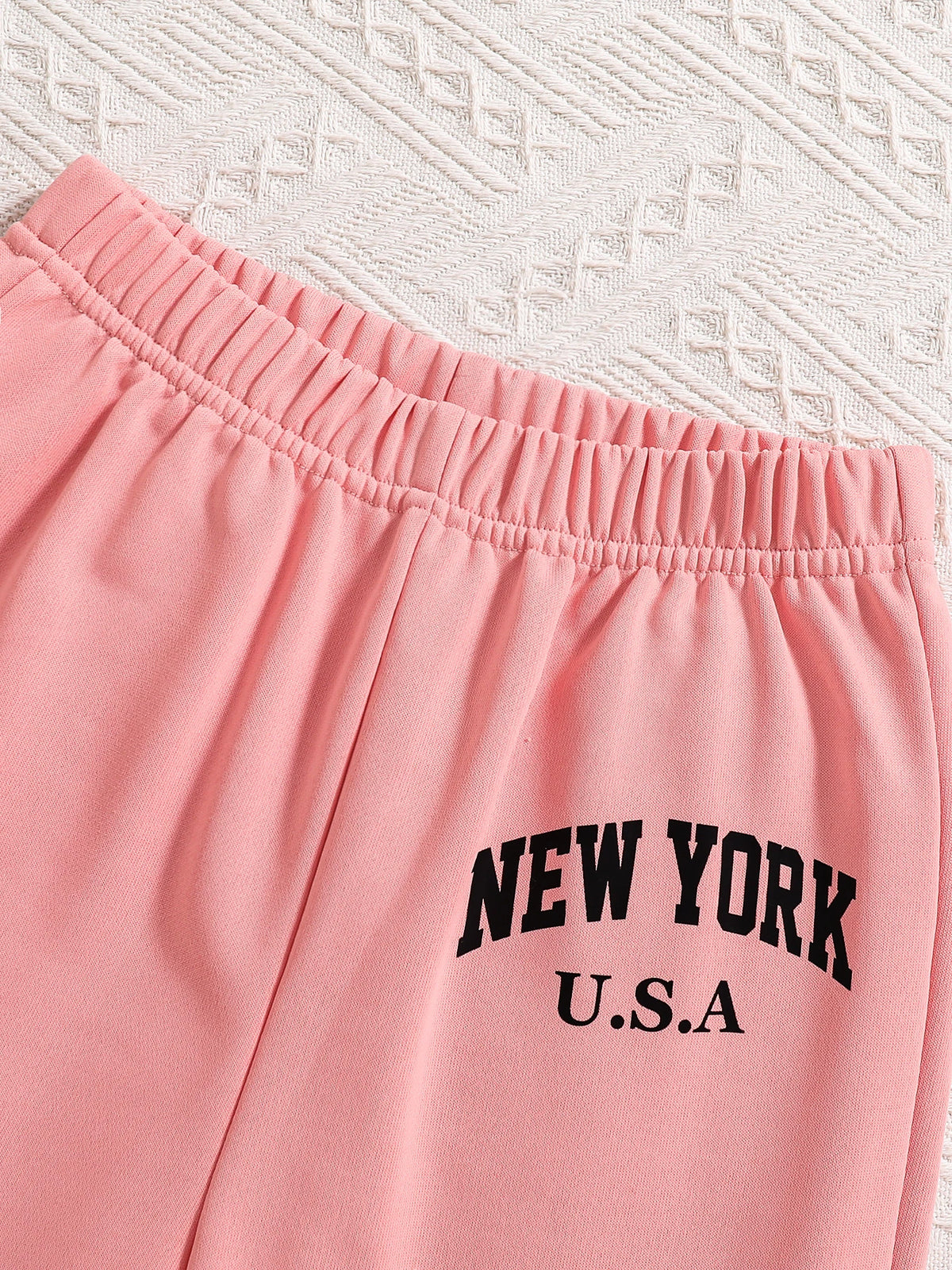Spring and Autumn letter printed pink hooded sweatshirt+white vest+pink pants