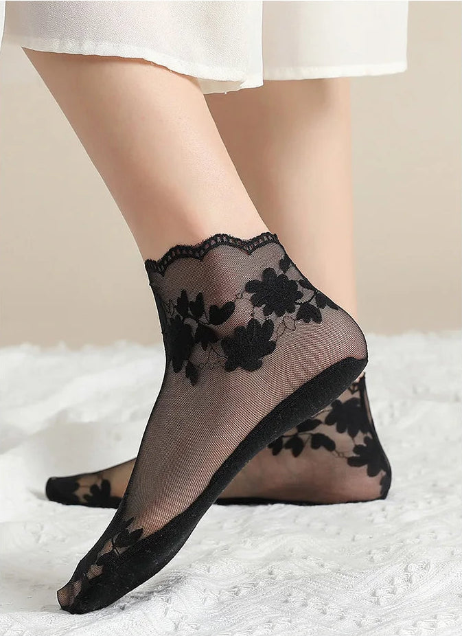 Calcetines cortos transparentes, finos, antideslizantes e invisibles estilo Lolita