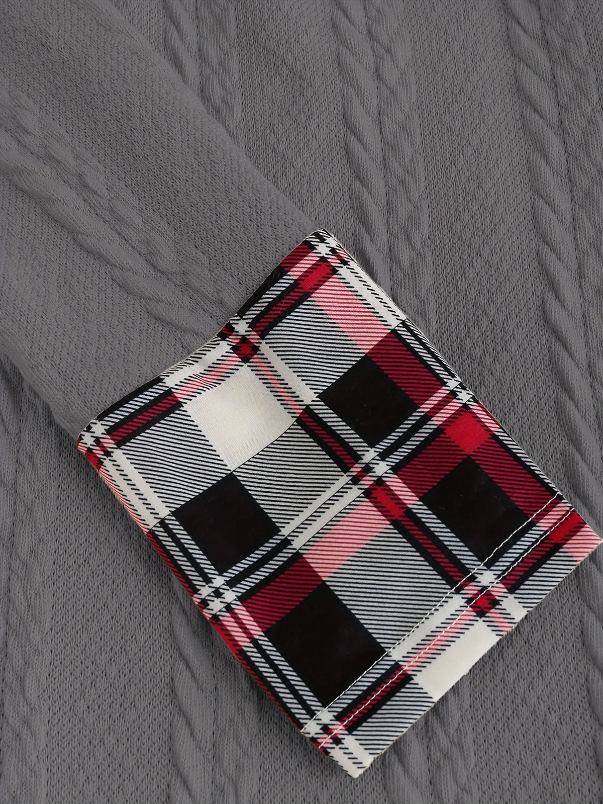 Knitted hooded plaid print stitching fake buckle high waist long sleeve dress