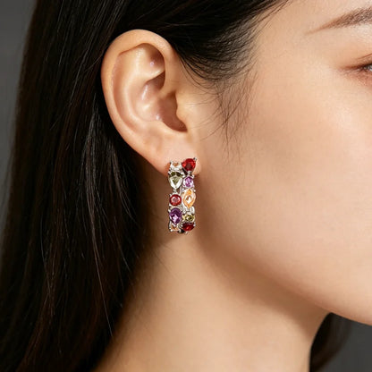 Huitan Luxury Hoop Waterdrop Blue/Green Cubic Zirconia Earrings
