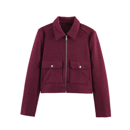 Zipper Winter Long Sleeve Pocket Outerwear Elegant Jacket Coat