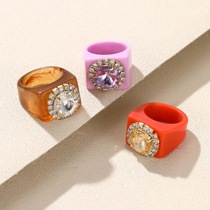 Colorful Rhinestone Geometric Square Large Punk Finger Rings