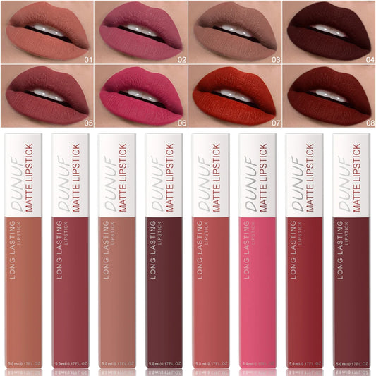 8 pcs matte color lasting lip gloss lipstick set