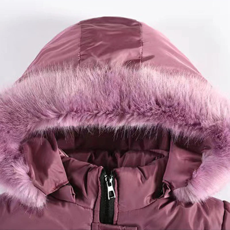 4 5 6 8 10 Years Winter Keep Warm Thicken Hooded Zipper Fur Collar Jacket