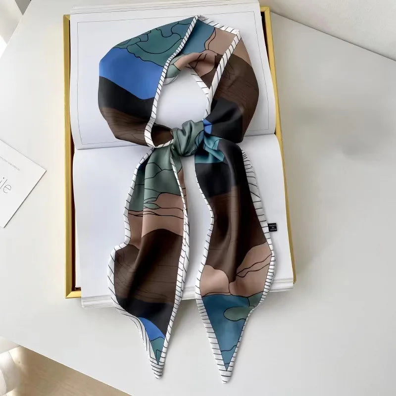 Long Silk Scarf Luxury Paisley Print Headband Soft Satin Scarves