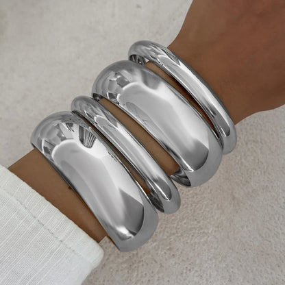 4Pcs Set Simple Punk Metal Round Bangles Set