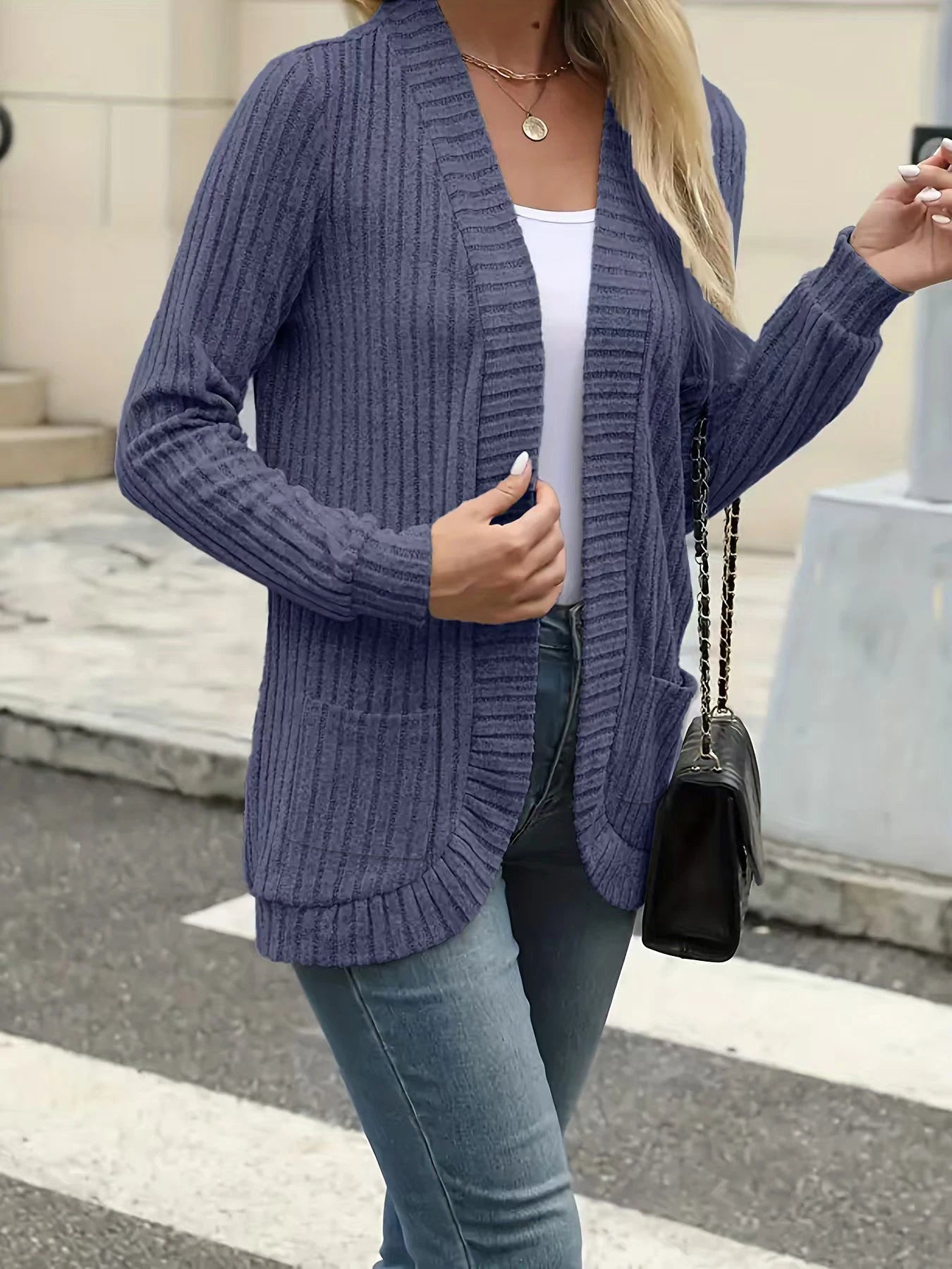 Stripe brushed cardigan jacket