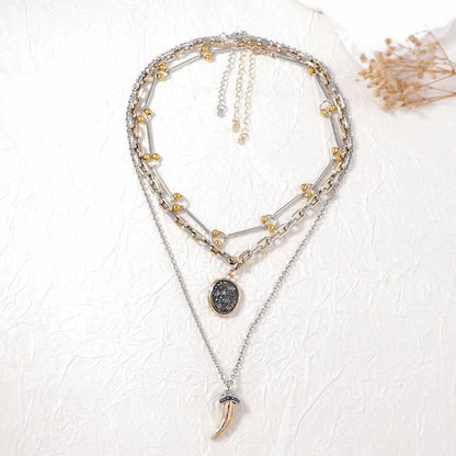 Vintage Metal Chains Choker Wolf Tooth Pendant Necklaces