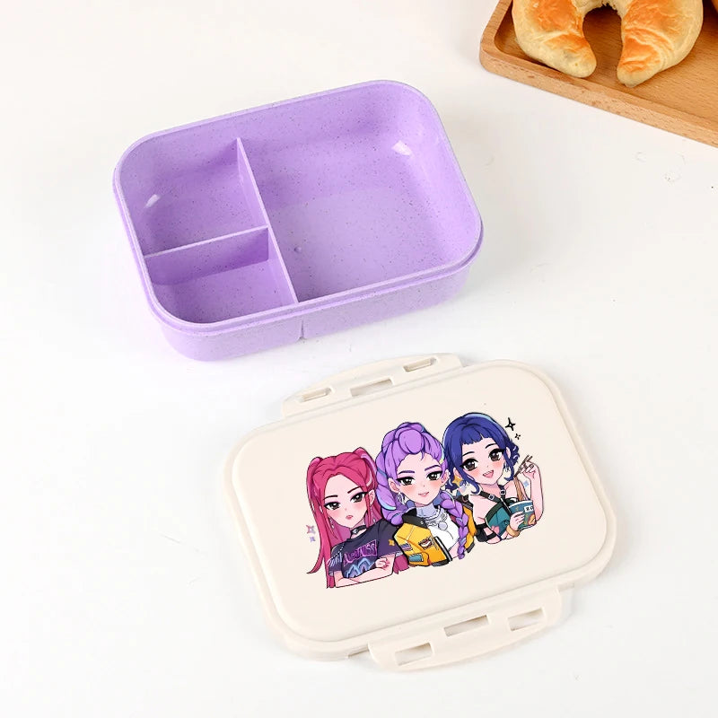 KPOP Demon Hunters Lunch Box Cute Mira Zoey Jinu Portable Plastic Bento Box