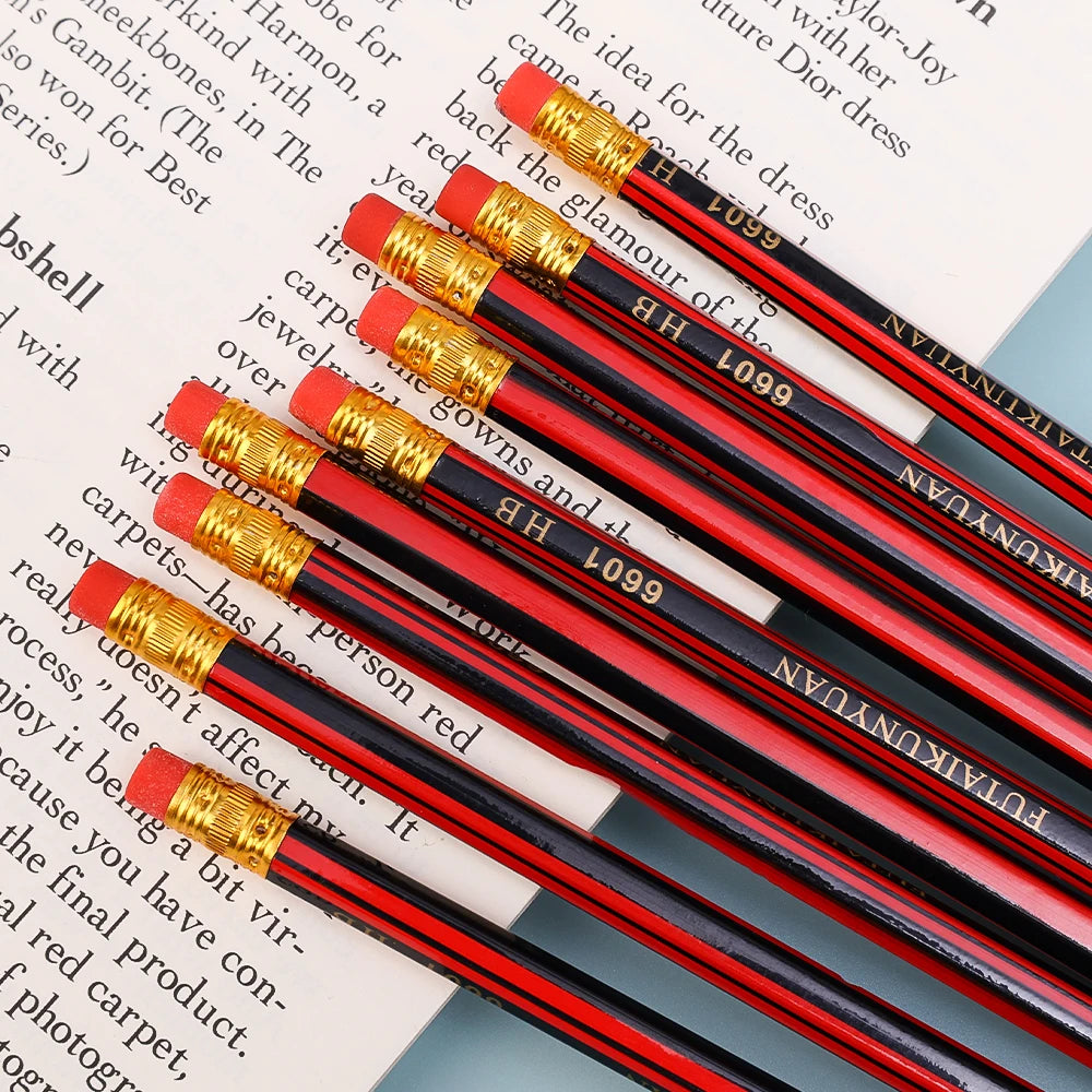 40/30/10PCS Wooden Lead Pencils with Eraser Stationery