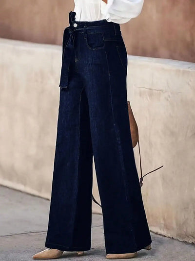 Wide Leg Denim Jeans with Belt