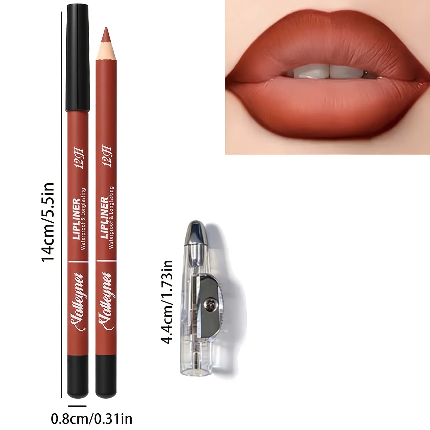 2 Lipliner Pens+1 Pencil Sharpener Matte Finish Long-lasting Waterproof