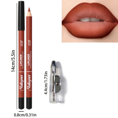 2 Lipliner Pens+1 Pencil Sharpener Matte Finish Long-lasting Waterproof