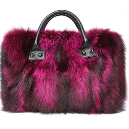 Real Fox Fur Large Size Plush Crossbody Luxury Handbags Fluffy Tote Bag