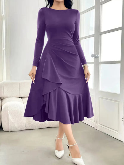 Long Sleeves Fishtail Slim Fit Elegant Mid-Length Dress