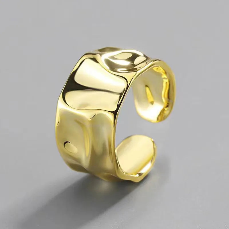 Stainless Steel Irregular Geometric Open Gold Texture Ring