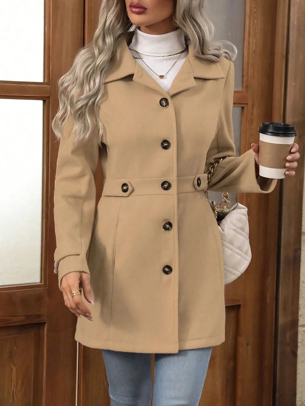 Autumn and Winter Solid Color Woolen Coat