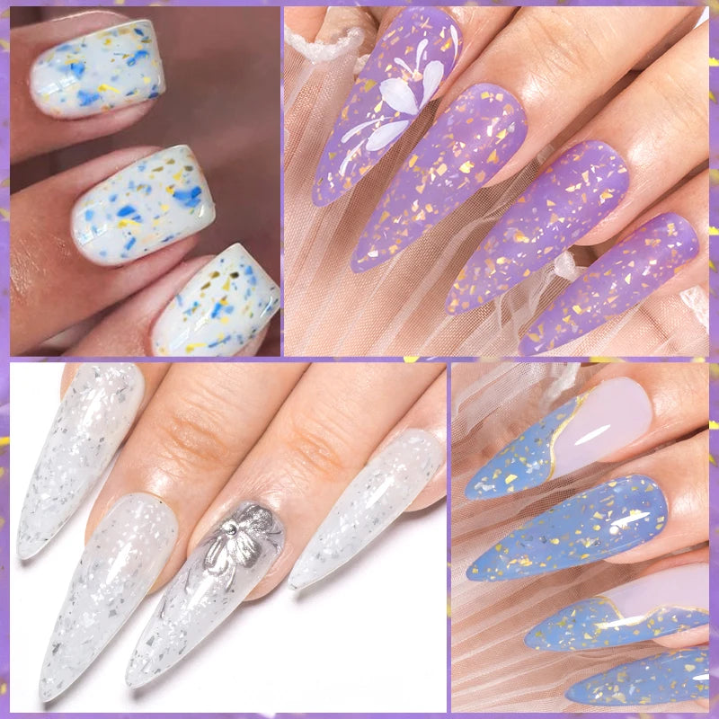 7ml Gold Foils Glitter Rubber Base Gel Nail Polish