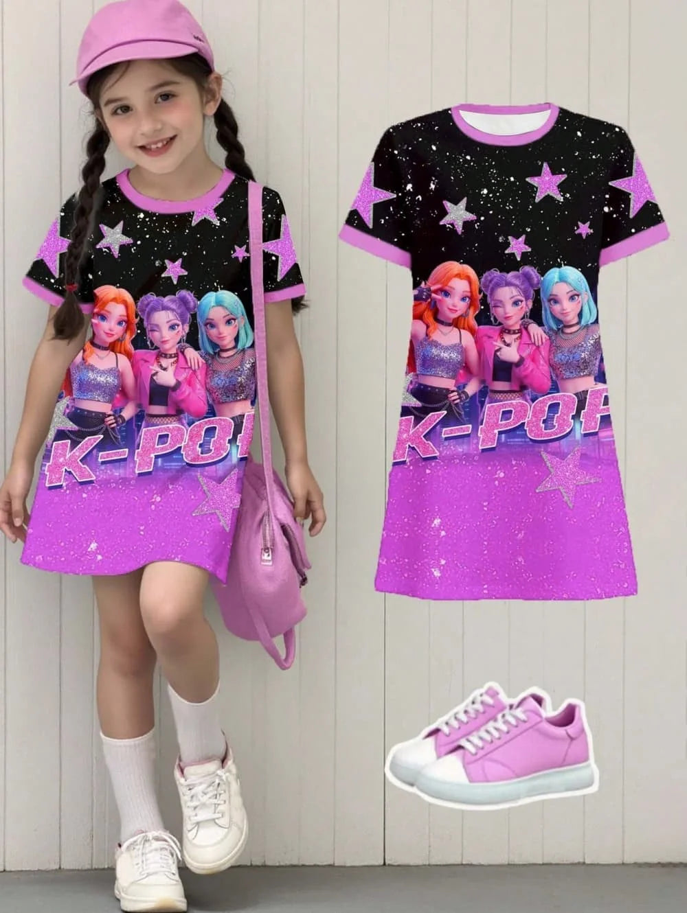 Kpop Cartoon Graphic Funny Short Sleeve Dress