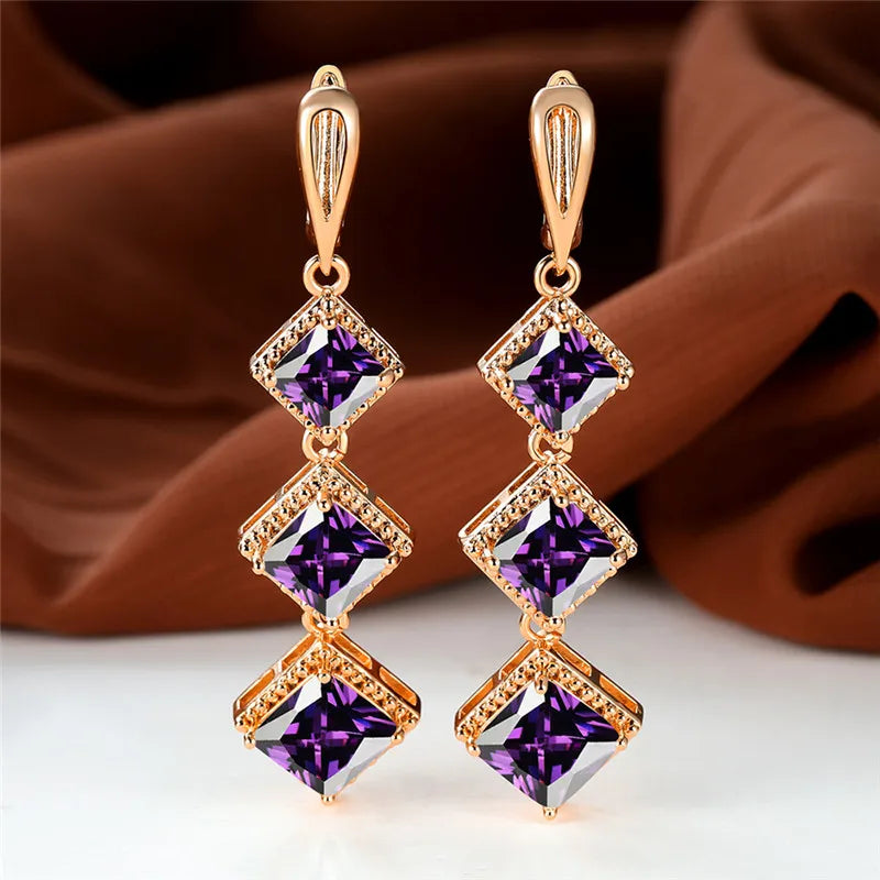 Rose Gold Birthstone Clip Blue Zircon Stone Earrings