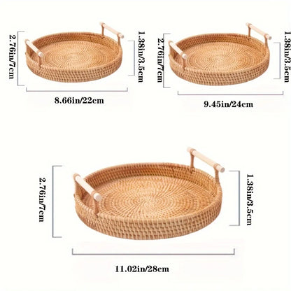 Handwoven Rattan Tray & Food Storage Basket