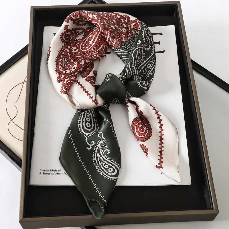 Luxury Silk Square Plaid Satin Scarf