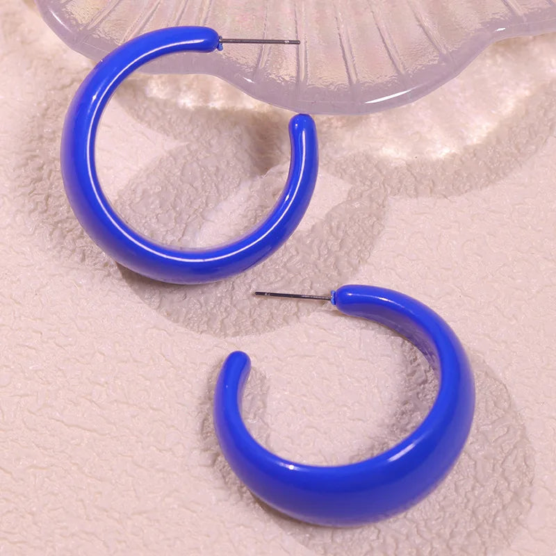 Macaroon Color C Shape Resin Acrylic Geometric Clip Earring Circle Ear Hoop Earrings