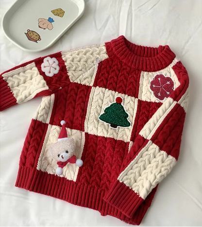 Red Sweater for Christmas and New Year Cartoon 3D Knit Pullover