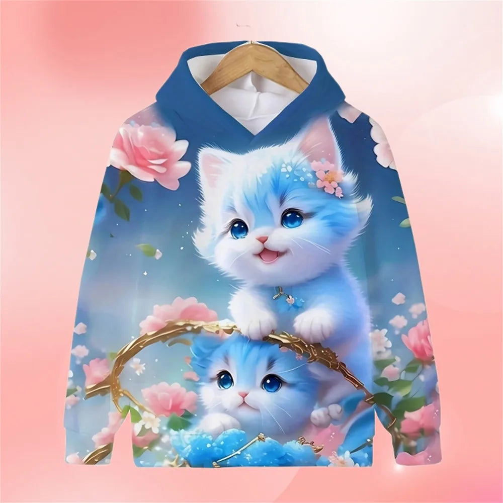 Cat Hoodie Cartoon Spring Autumn Casual Cartoon Print Sweaters