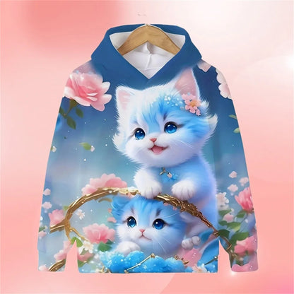Cat Hoodie Cartoon Spring Autumn Casual Cartoon Print Sweaters