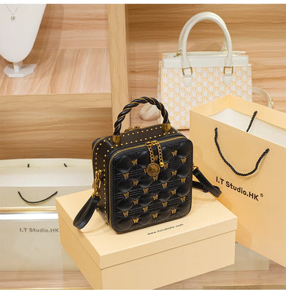 Leather bucket small square bag