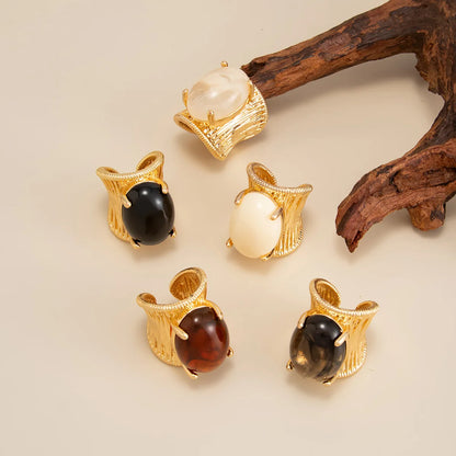 Rock Punk Hip Hop Vintage Elegant Black Brown Shading Resin Stone Chunky Metal Ring