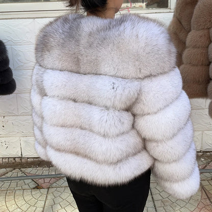 Fox Fur Coat Real Winter Brown Leather Coats & Jackets