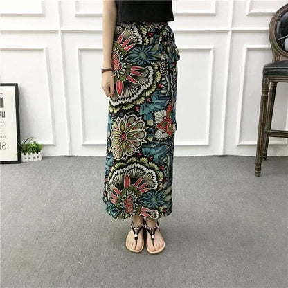 High Waist Wrap Maxi Boho Long Skirt