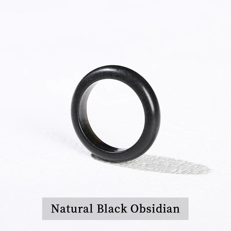 1 Pc Natural Stone Jade Crystal Agate Obsidian Fengshui Lucky Rings