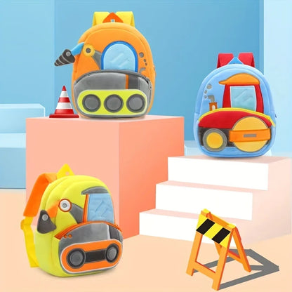 Cartoon Plush Kid Backpack Engineering Vehicles Kindergarten Schoolbag