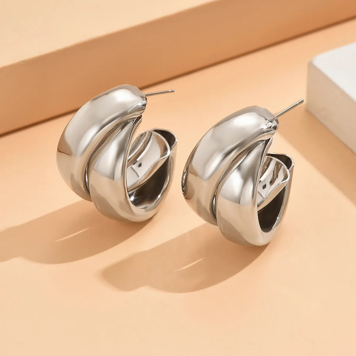 Chunky Hoop Gold Geometric Drop Earrings